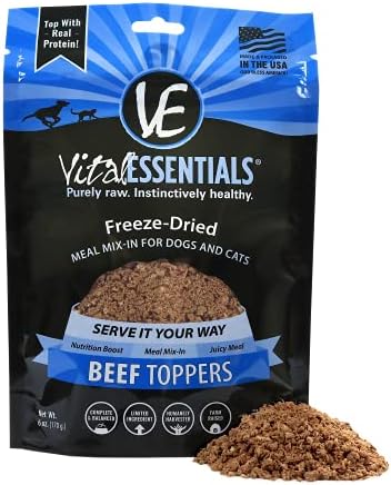 Vital Essentials Freeze Dried Toppers for Dogs or Cats, Beef 6 oz