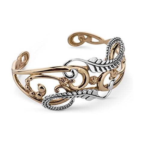 American West Sterling & Brass Women's Cuff Bracelet Floral Leaf Design Size Medium Cover