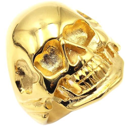 Anillo de oro para hombre, anillo para hombre, acero inoxidable, cabeza de muerte, titanio, anillo de calavera pulida en oro, San Valentín, regalo, 67, Titanio, Ninguna piedra preciosa