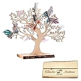 Material: Erlenholz Casa Vivente Geldbaum aus Holz mit Gravur, Motiv Ringe, Personalisiert mit Namen und Datum, Dekoration, Hochzeitsgeschenke, Höhe 29 cm
