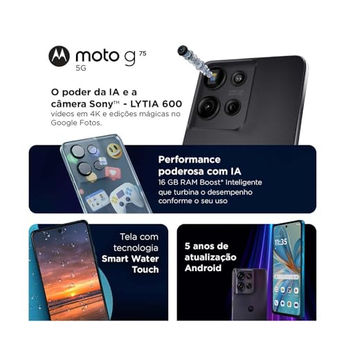Smartphone Motorola Moto g75 5G - 256GB 16GB (8GB RAM+8GB Ram Boost) e 50MP Sony Lytia 600 Camera Moto AI Ultrarresistencia militar - Preto - Imagem 3