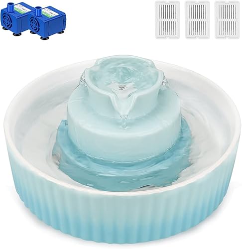 Miniatura 11 de Fuente de agua de cerámica para gatos, 2.2L/74 onzas, fuente automática para beber mascotas para gatos de interior y perros pequeños, ultra