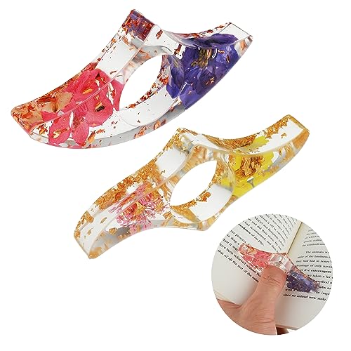 TIESOME Marcapáginas y anillo transparentes para el pulgar, 2 piezas de resina de flores secas para profesores y amantes de los libros