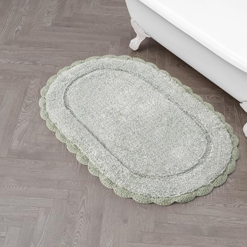 Laura Ashley Eloise 100% Cotton Oval Bath Mat with Crochet