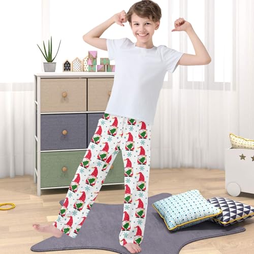Boy's Lounge Pants Cute Red Gnome Christmas Tree Kids Jogger Pants Elastic Waist Long Bottoms with Pockets 6-14 Y4