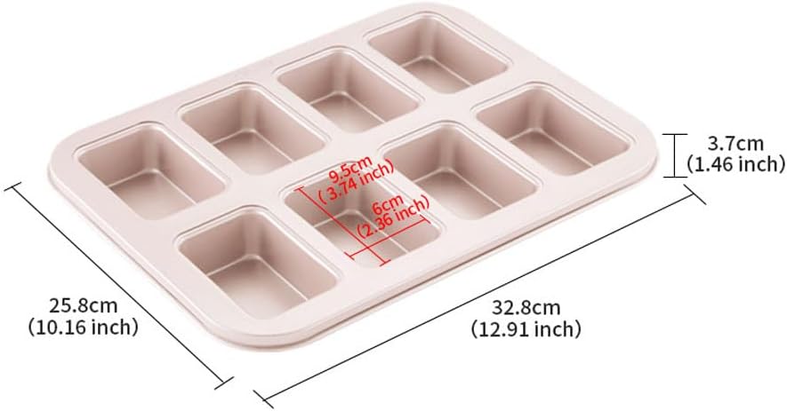 CANDeal 8 Cavity Mini Loaf Baking Pans, Nonstick Small Cornbread Pan, Tiny Banana Bread Moulds, Carbon Steel Baking Tray For Making 2x3 inch Mini Loaf & Cake