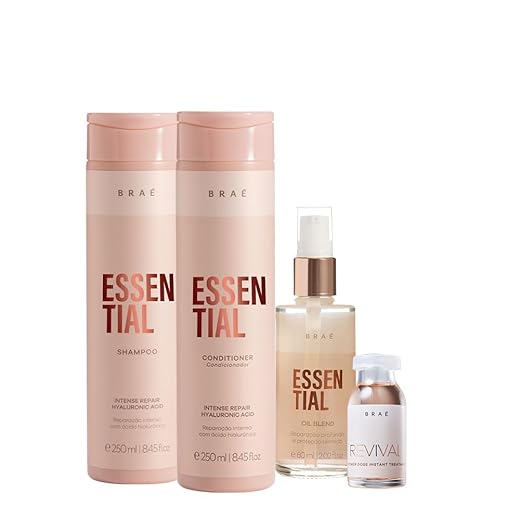 Kit Braé Essential Shampoo Condicionador Oil Blend e Revival Ampola de Tratamento (4 produtos)