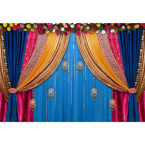 dnldliq 7x5ft Indian Traditional Backdrop Boho India Curtains Marigold Pooja