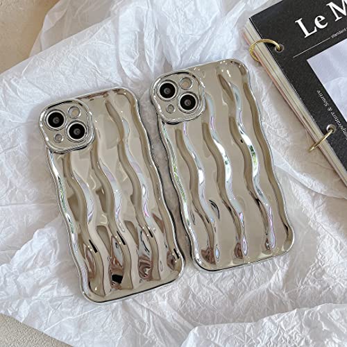 wahhle Water Ripple Pattern Curly Wave Frame Soft Cute Phone Case Cover for Men Women Girls(iPhone 11,Silver)