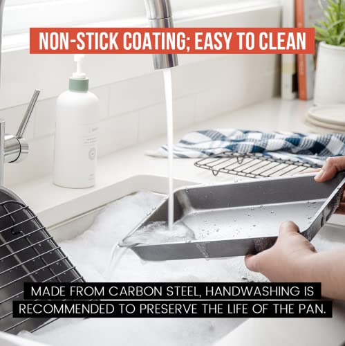 Chef Pomodoro Nonstick Carbon Steel Roasting Pan Roaster With Flat Rack, 16 X 11-Inch, Large, Grey, Bakeware Rectangular Oven Bbq Baking #TOP7
