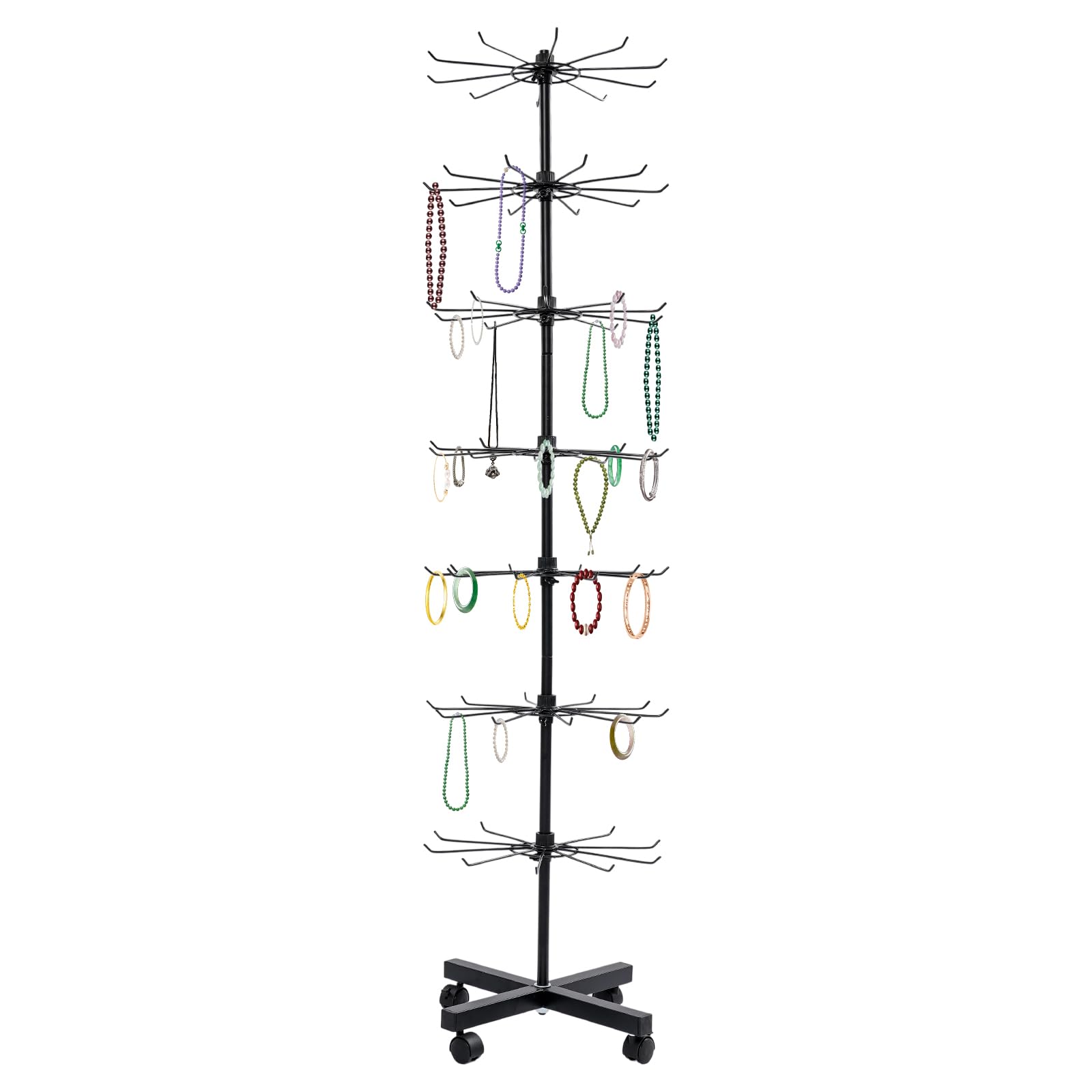ZyuiaaL 7-Layer Black Rotating Jewelry Display Stand for Retail and Personal Use, Space-Saving Design Ideal for Displaying Earrings, Bracelets, and Necklaces