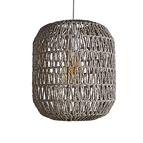 MiniSun | Modern Grey Woven Rope Ceiling Light Shade | Pendant Lights, Home Décor & Improvement Essential | Includes 4W LED Bulb [2700K Warm White] | 25cm Shade Width
