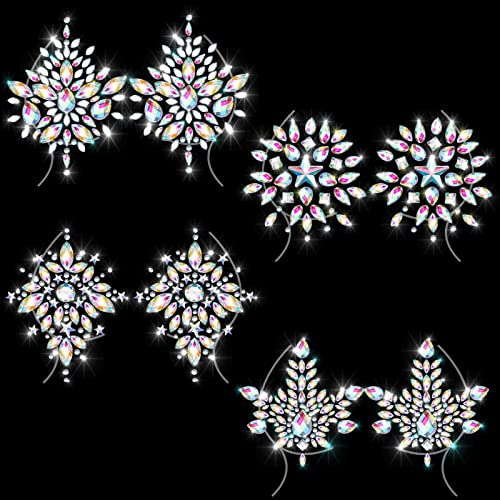 Geyoga 4 Pcs Rhinestone Pasties Crystal Breast Covers Body Jewelry Stick Breast Pasties Chest Stickers for Body4
