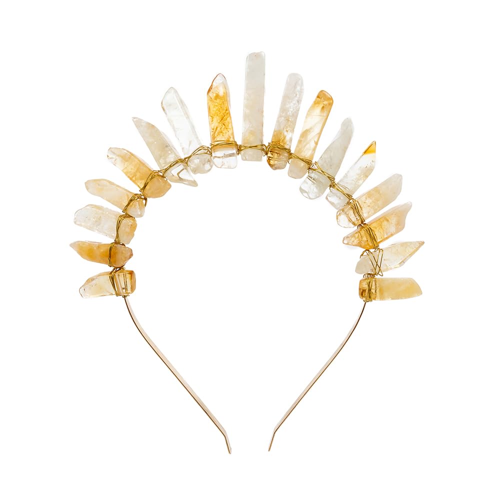 Colden Citrine Crystal Quartz Crown Clear Crystal Headband Boho Aura Crystal Tiara Witch Bride Renaissance Headpiece