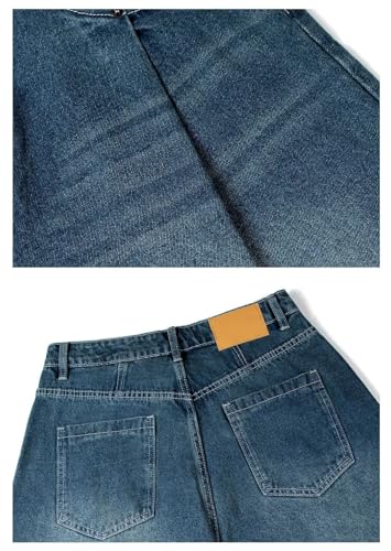 Men's American Washed Distressed Double Pleated Jeans Loose Baggy Wide Leg Floor Length Casual Trousers3