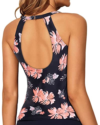 Image of Tempt Me High Neck Tankini Top Backless Bathing Suit for Women Key Hole Swimsuit Swim Top Only