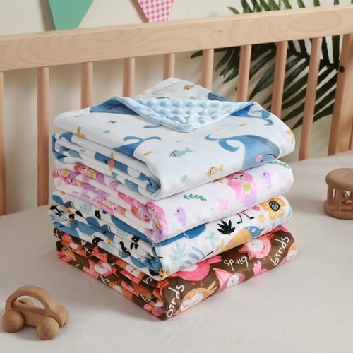 Image of Baby Nursery Bed Blankets Ultra Soft Double Layer Mini Blanket Minky Blanket Receiving Blankets Shower Gifts(Whale,30 * 47in)