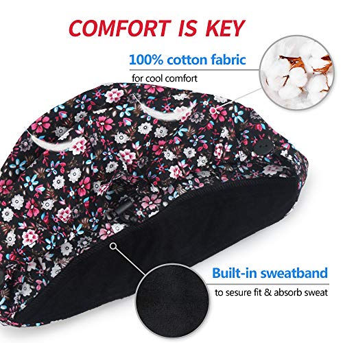 Image of ABAMERICA Bouffant Caps with Button and Sweatband, Adjustable Scrub Caps for Women Men, One Size Multi Color