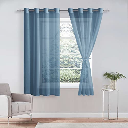 DWCN Sheer Lot de 2 rideaux en voile transparent avec œillets pour salon, chambre de bébé, chambre à coucher, bleu foncé, 137 x 140 cm (H x l) Cover