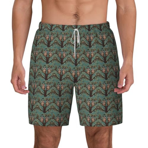 Short de bain léger séchage rapide motif hibou homme