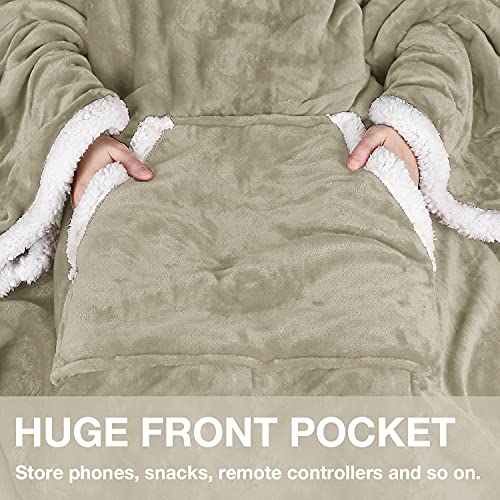 Image of Catalonia Sherpa Wearable Blanket with Sleeves Arms, Super Soft Warm Comfy Large Fleece Plush Sleeved TV Throws Wrap Robe Blanket for Adult Women and Men Black