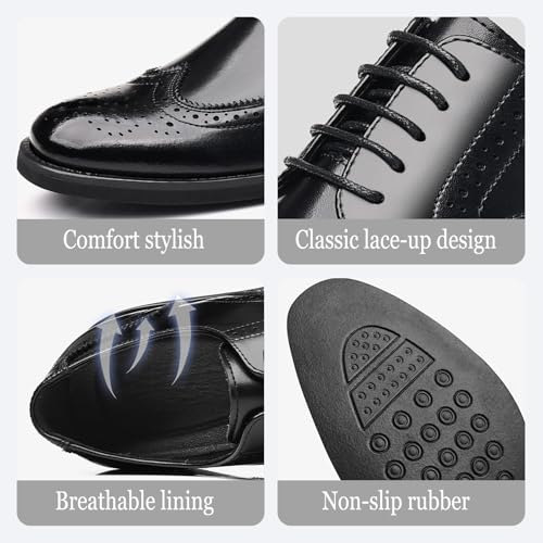 Men's Leather Retro Wingtip Oxford Shoes Classic Lace-Up Plain Toe Slip-On Low Heel Dress Brogue Derby Shoes for Business Wedding Work Casual Occasions2