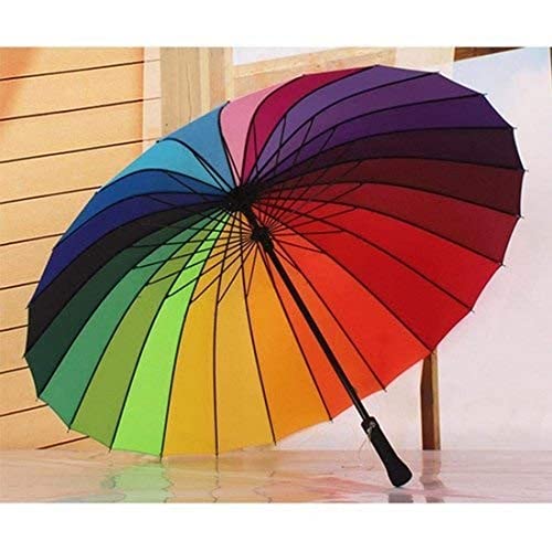 Image of Colorful Rainbow Umbrella for Men, Women & Kids - Large Canopy, Windproof & Waterproof - Stylish 8 Panel Automatic Open Umbrella - UV Protection, Lightweight (Multicolor)