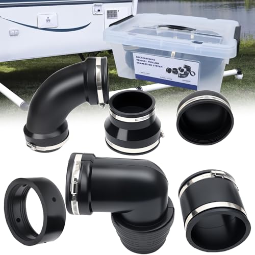 TRSCJXN RV and Camper Sewer Waste Plumbing Connection System Kit Compatible with 3 inch PVC Pipe RV Sewer Hose Fittings RV Sewer Adapter 6 Pcs, Set with Transparent Storage Box
