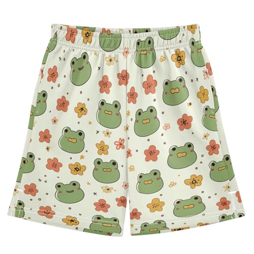 Kawaii Frogs Athletic Shorts with Zipper Pockets, Youth Boys Athletic Running Shorts for Summer