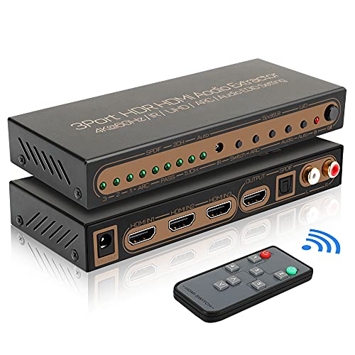 Audio HDMI Switch Extractor, REEXBON 4K 60Hz HD 2160P 3x1 HDMI Splitter HDMI Optical SPDIF 3.5mm AUX Stereo Audio Out, HDMI Audio Converter Switch Support HDMI 2.0b HDCP2.2