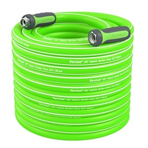 Fevone Garden Hose 105 ft, Heavy Duty Water Hose, Hybrid Polymer, Kink Resistance, Lightweight, Flexibility, Durability, Leak Free, Aluminum Fittings, 3/4″ GHT, 5/8″ ID, 600 PSI, Drinking Water Safe