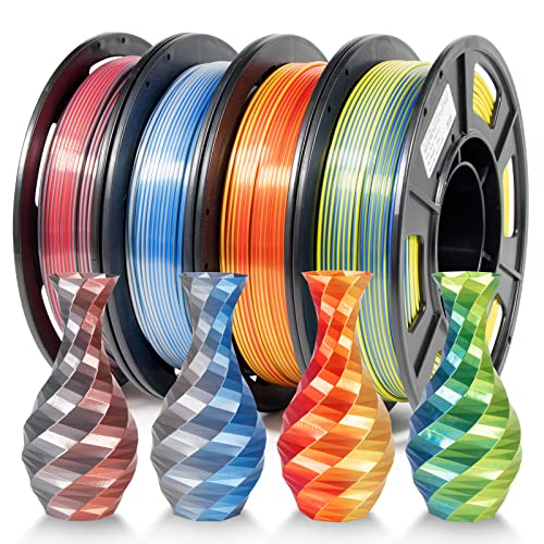 Image of IEMAI Silk PLA Filament 1.75mm Bundle, Dual Color Co-Extrusion 3D Printer Filament 250g x 4 Spools Gold-Red /Blue-Silver /Blue-Yellow /Red-Silver, for DIY, Artistic & Home Decor