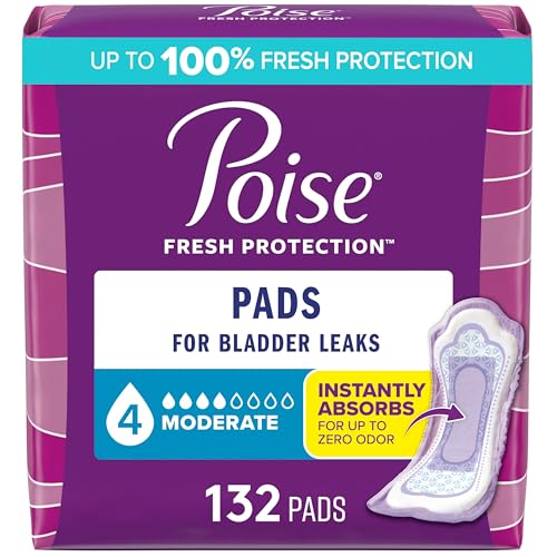 Poise Incontinence Pads, Moderate Absorbency, Regular Length, 132 Count (2 Packs of 66) (Packaging May Vary)