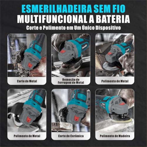 Lixadeira Esmerilhadeira Angular Portátil Brushless Hanabi Sem Fio 21v 2 Baterias 125 mm Bivolt