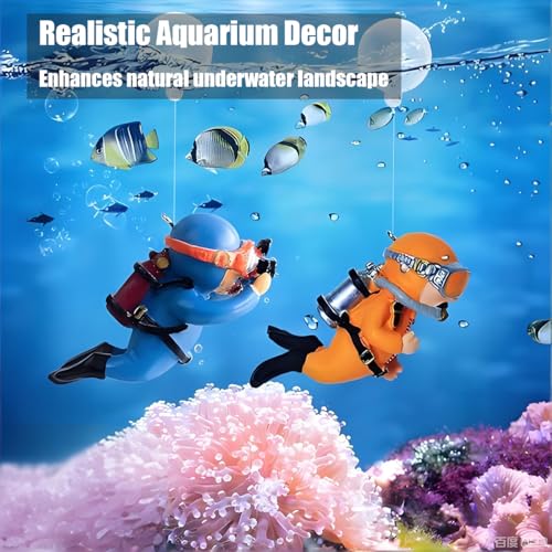 Image of Floating Aquarium Decorations - Diver Fish Tank Floating Decor, Adjustable Floating Fish Tank Accessories for Betta Fish, Cute Aquarium Ornament (Diver Pink)