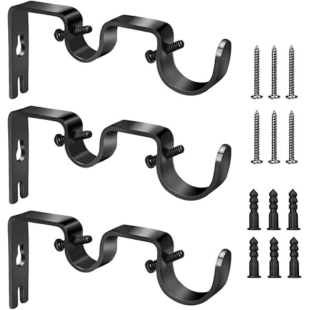 Staffe per aste per tende, regolabili, in metallo nero, resistenti, per aste per tende da tenda, ganci da parete per aste da 25-28 mm, confezione da 4