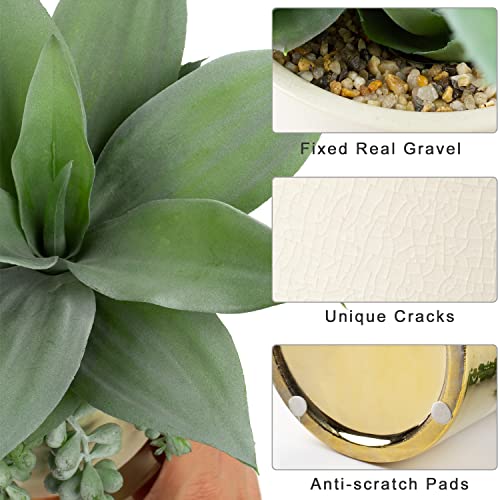 Hollyone 30CM Artificial Succulent Plants, 12" Fake Maguey with Succulents in Gold Ceramic Pot - Image 3