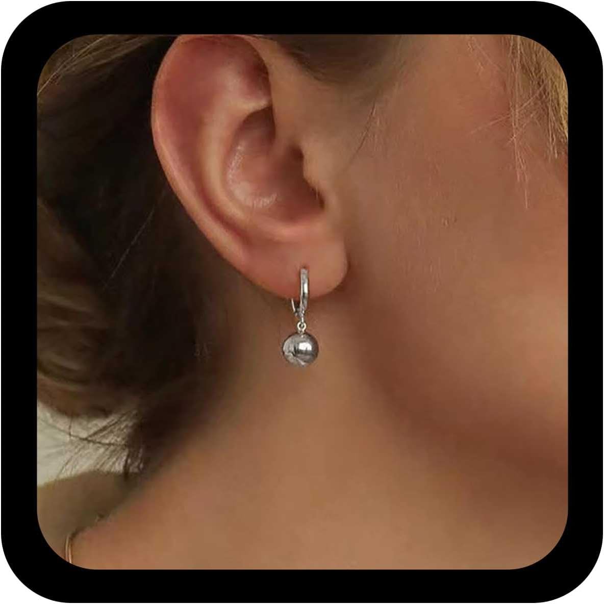 Vintage Ball Hoop Dangle Earrings Gold Ball Huggie Hoop Earrings Round Bead Drop Earring Polished Balls Earring Minimal Beaded Party Prom Dangle Jewelry for Women