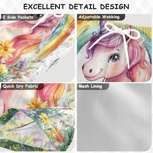 Pigsaly Boys Swim Trunks Cute Unicorn Rainbow Grass Boys Board Shorts Swimsuit Swimwear Summer Bathing Suit S3