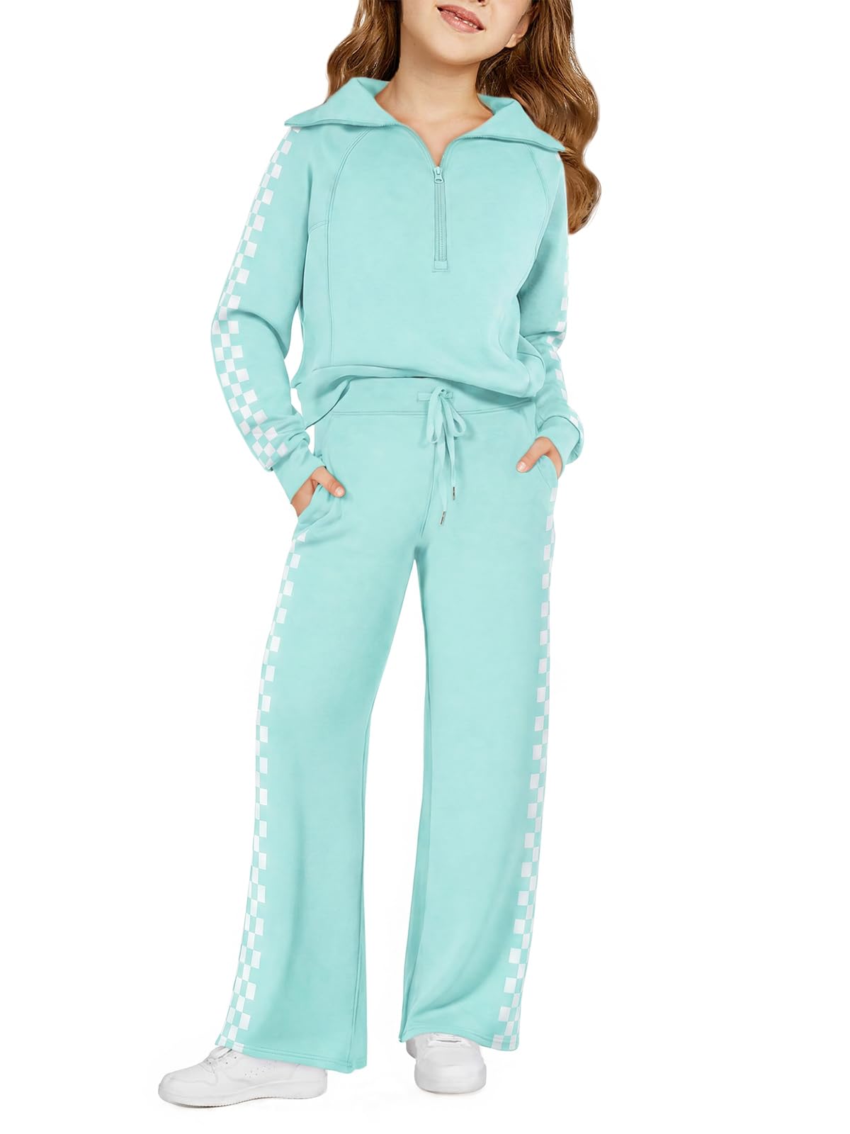 Haloumoning Girls Sweatsuit 2 Piece Zip Long Sleeve Sweat Outfits