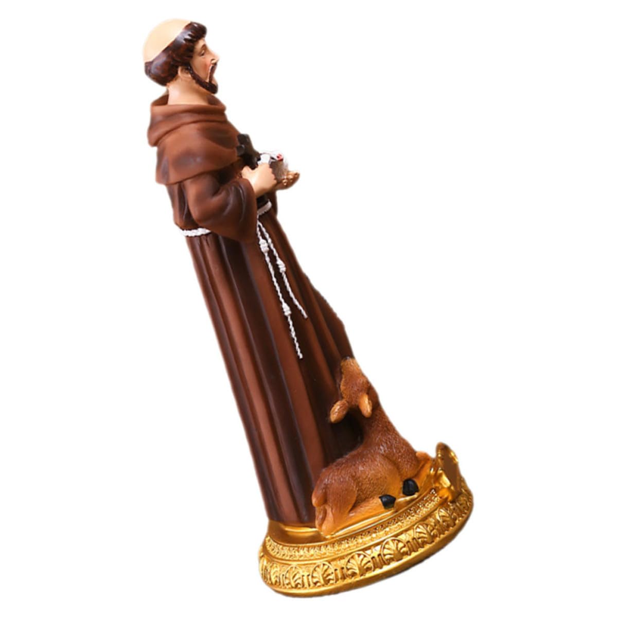 Statue Saint François : art sacré sur étagère de salon moderne