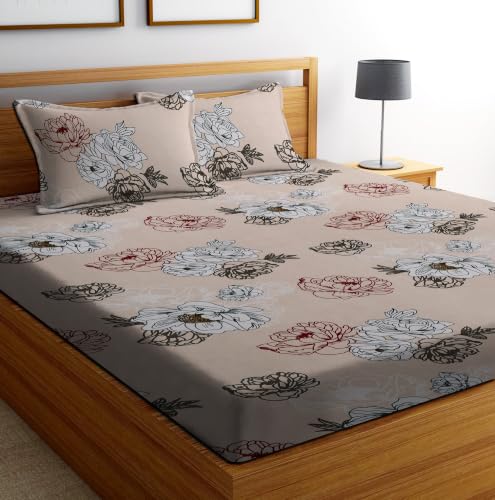 Image of DECORUM Cotton Feel Glace Cotton Fitted Bedsheet King Size (72 inchx78 inch)| All Around Elastic| 2 Pillow Covers (17 inchx27 inch)| Fits Up to 8 inch Mattress| 220 TC|Soft, Wrinkle-Free |Perfect for Home Decor & Gifting