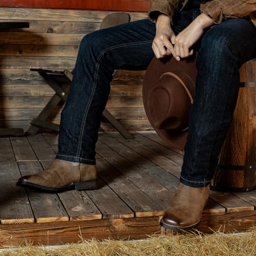 J's.o.l.e Cowboy Boots for Men Square Toe Work Boots Pull on Silp Resistant Wide Calf Men's Western Boot Brown4