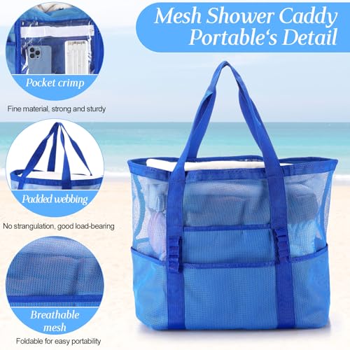 Hillban Large Mesh Beach Bag Tote Waterproof Lightweight Summer for Pool Travel Market Outdoor Camping(Deep Blue,9 Pcs)3