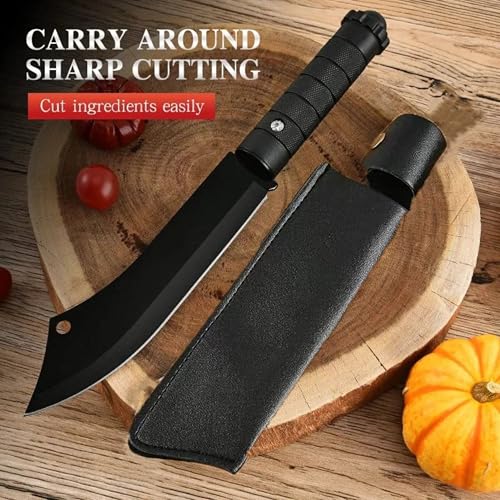 Image of Kitchen Meat Cutting Knife with Protective Sheath | Stainless Steel Heavy Duty Chopping Knife for Meat, Fish & Vegetables | Ergonomic Non-Slip Handle