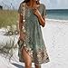 Womens Summer Dresses Floral Print Short Sleeve Beach Dress a Line Crew Neck Midi Dress Flowy Vacation Dresses