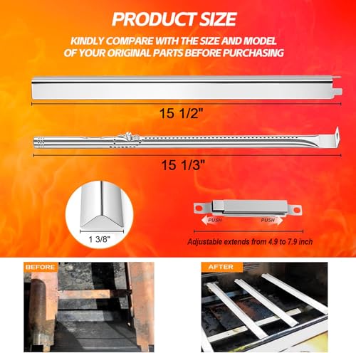 Image of Grill Replacement Parts for Charbroil Performance 2 Burner 463660021 463660421 463654022, Grill Parts for Char-Broil 463655621 463630021, Grill Burners Kit with Heat Plate, Crossover Tube, Igniter | Stainless Steel, with Crossover Tube, Igniter, Heavy Duty, Easy Install, Works Like New, Uniform Heating, Enjoy BBQ Time