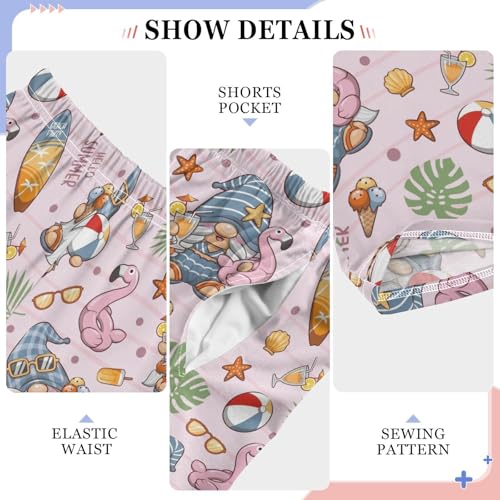 Summer Gnome Flamingo Boys Long Pants Soft Trousers Elastic Waist Kids Lounge Bottoms with Pockets S-XL4