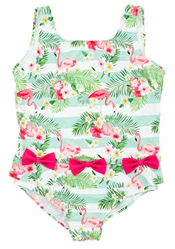 kavkas Baby Girl One Piece Swimsuit Rash Guard Cute Flamingo Bathing Suit Sun Protection UPF 50+ Swimwear, Green 12M