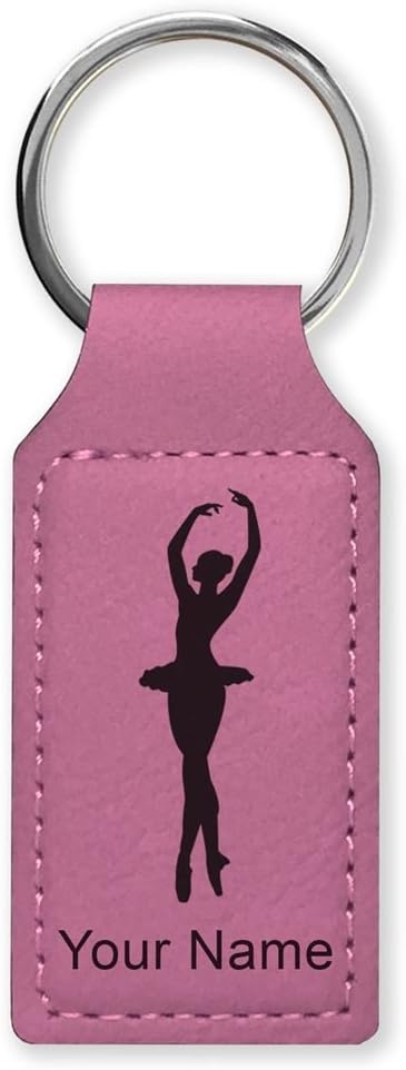 Rectangle Keychain, Ballet Dancer Woman, Personalized Engraving Included